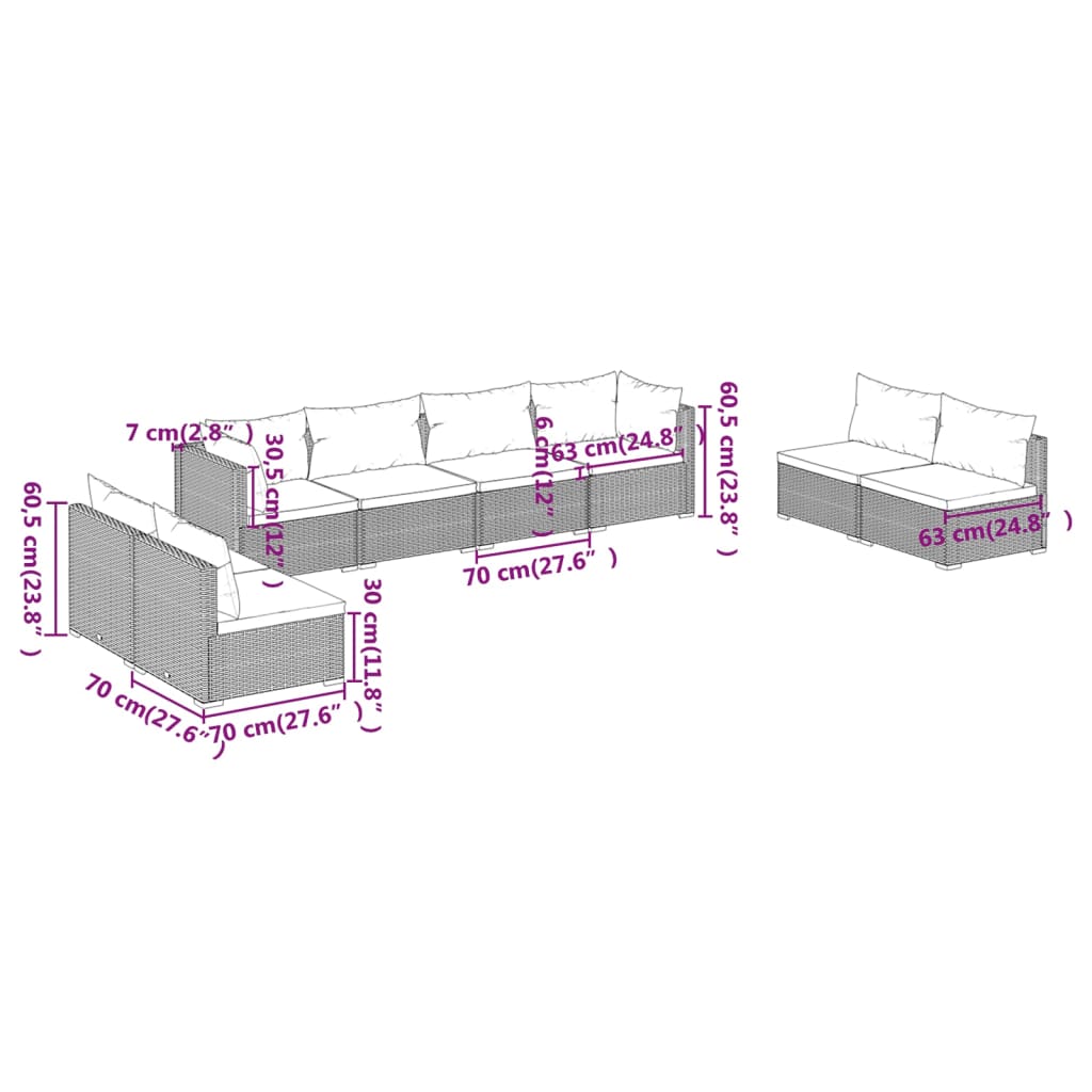 Set Divani da Giardino 8 pz con Cuscini in Polyrattan Marrone | homemem39