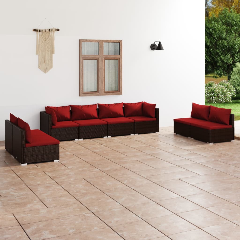 Set Divani da Giardino 8 pz con Cuscini in Polyrattan Marrone | homemem39