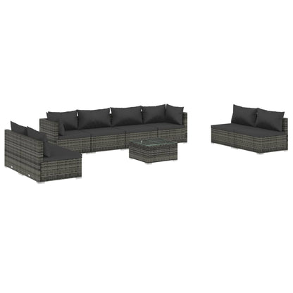 Set Divani da Giardino 9 pz con Cuscini in Polyrattan Grigio | homemem39