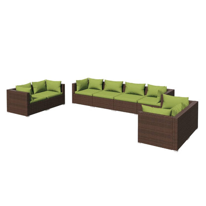 Set Divani da Giardino 8 pz con Cuscini in Polyrattan Marrone | homemem39