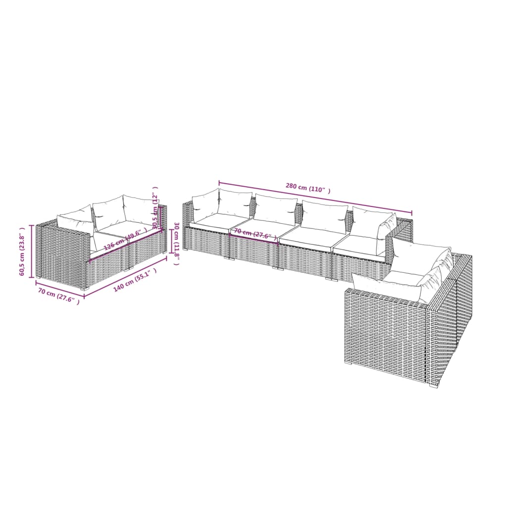 Set Divani da Giardino 8 pz con Cuscini in Polyrattan Marrone | homemem39