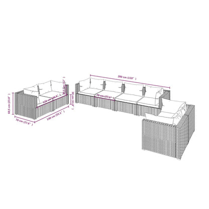 Set Divani da Giardino 8 pz con Cuscini in Polyrattan Marrone | homemem39
