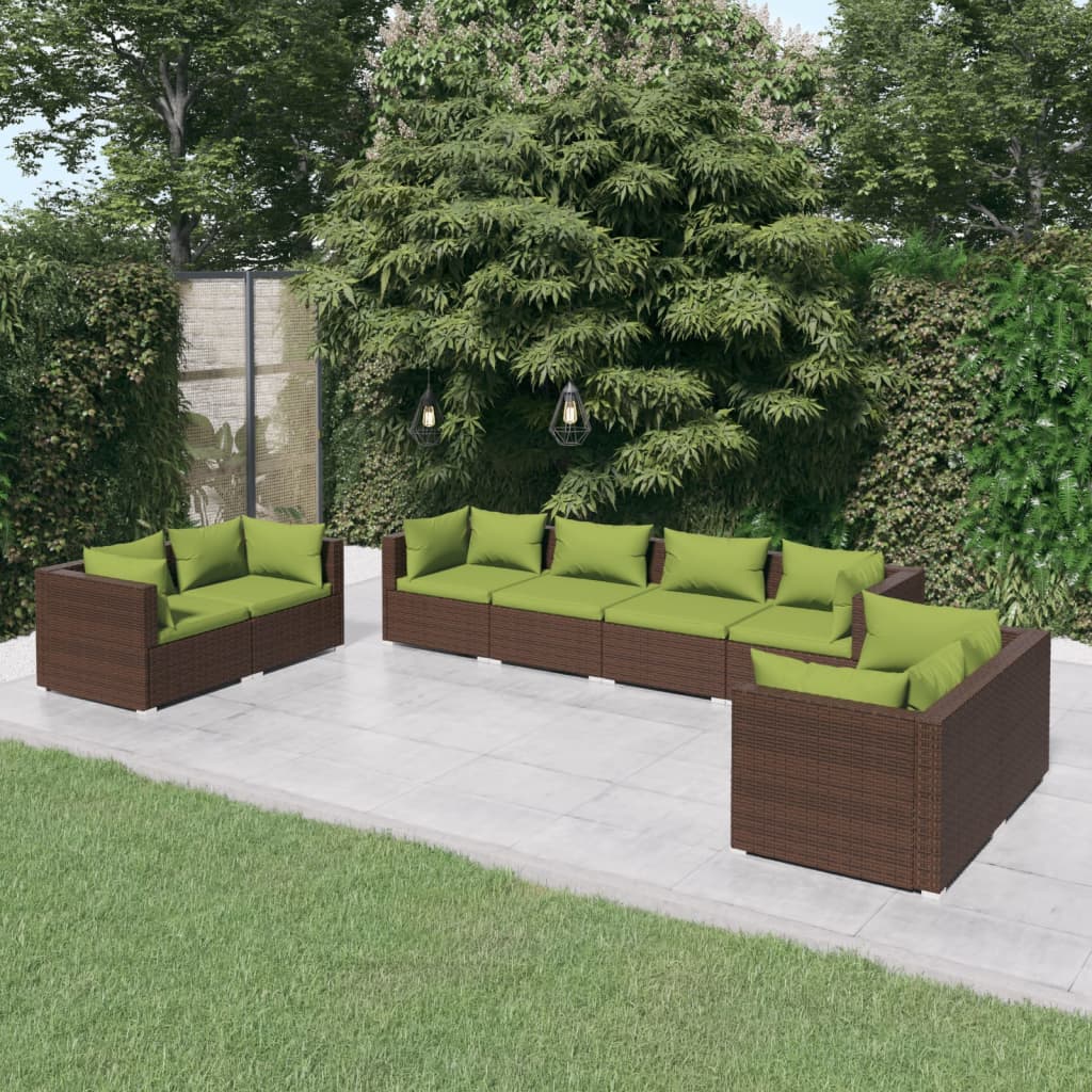 Set Divani da Giardino 8 pz con Cuscini in Polyrattan Marrone | homemem39