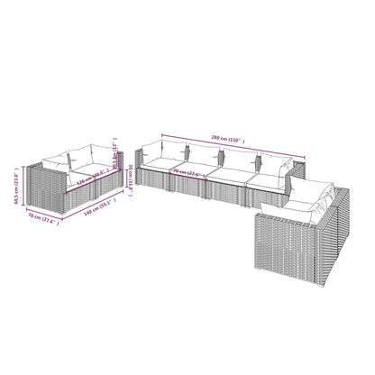 Set Divani da Giardino 8 pz con Cuscini in Polyrattan Grigio