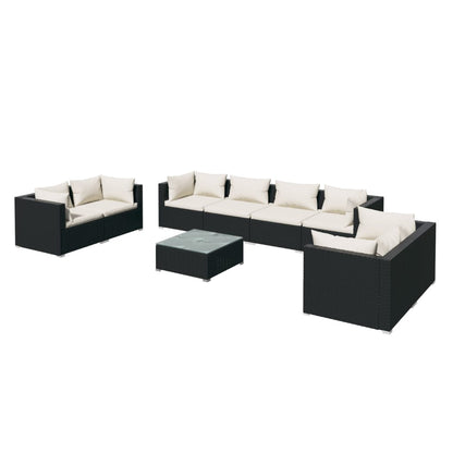 Set Divani da Giardino 9 pz con Cuscini in Polyrattan Nero | homemem39