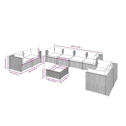 Set Divani da Giardino 9 pz con Cuscini in Polyrattan Nero | homemem39