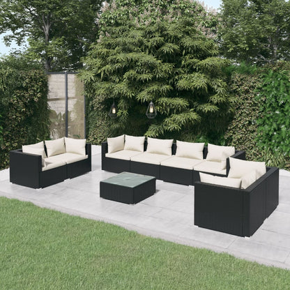 Set Divani da Giardino 9 pz con Cuscini in Polyrattan Nero | homemem39