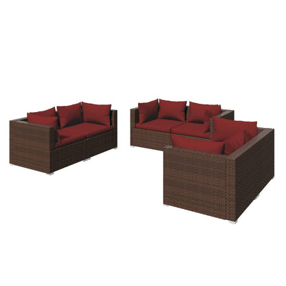 Set Divani da Giardino 6 pz con Cuscini in Polyrattan Marrone | homemem39