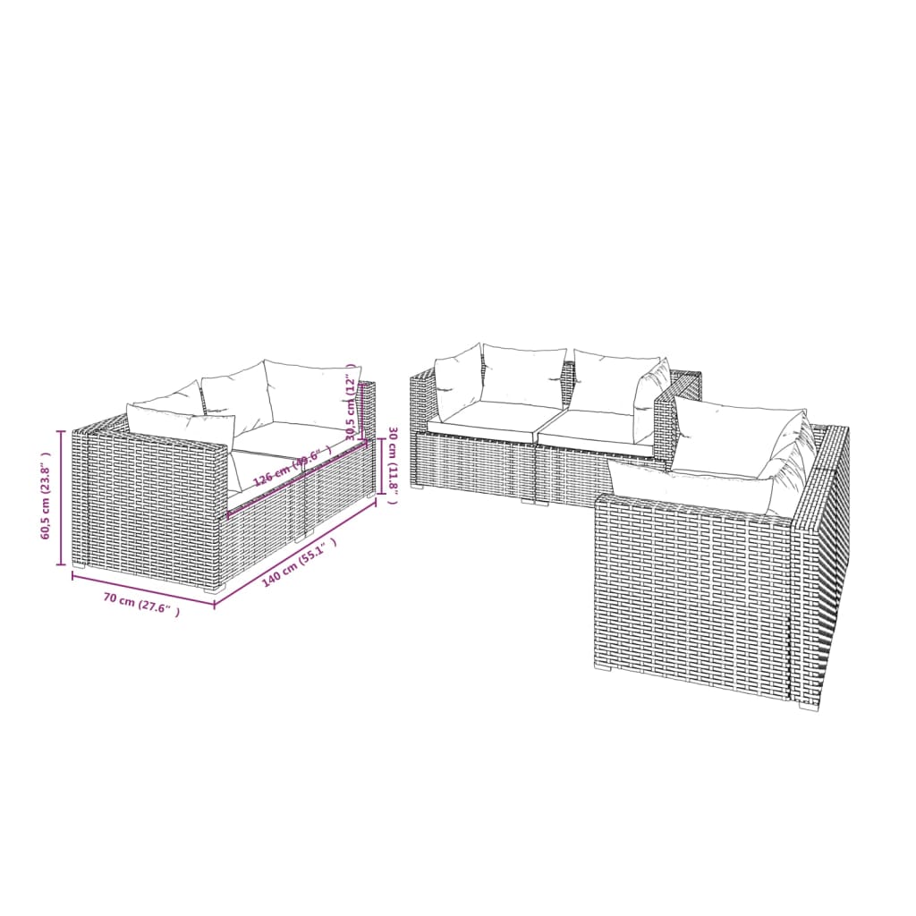 Set Divani da Giardino 6 pz con Cuscini in Polyrattan Marrone | homemem39