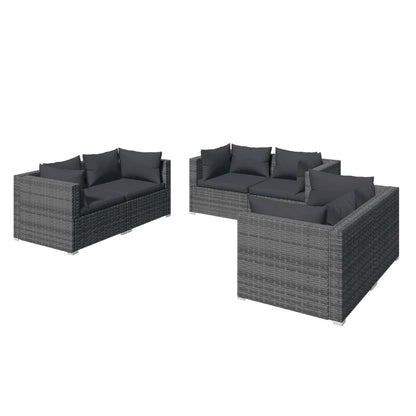 Set Divani da Giardino 6 pz con Cuscini in Polyrattan Grigio - homemem39