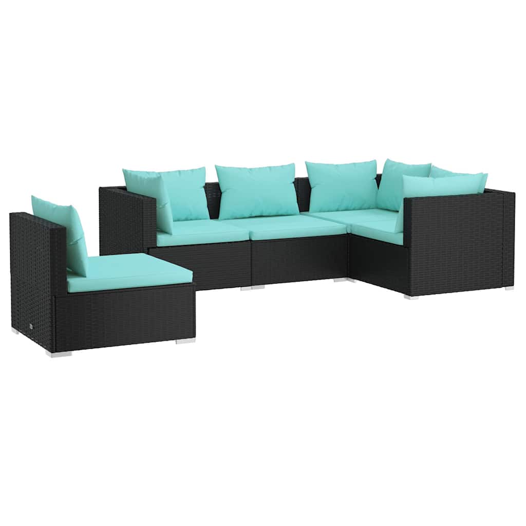 Set Divani da Giardino 5 pz con Cuscini in Polyrattan Nero