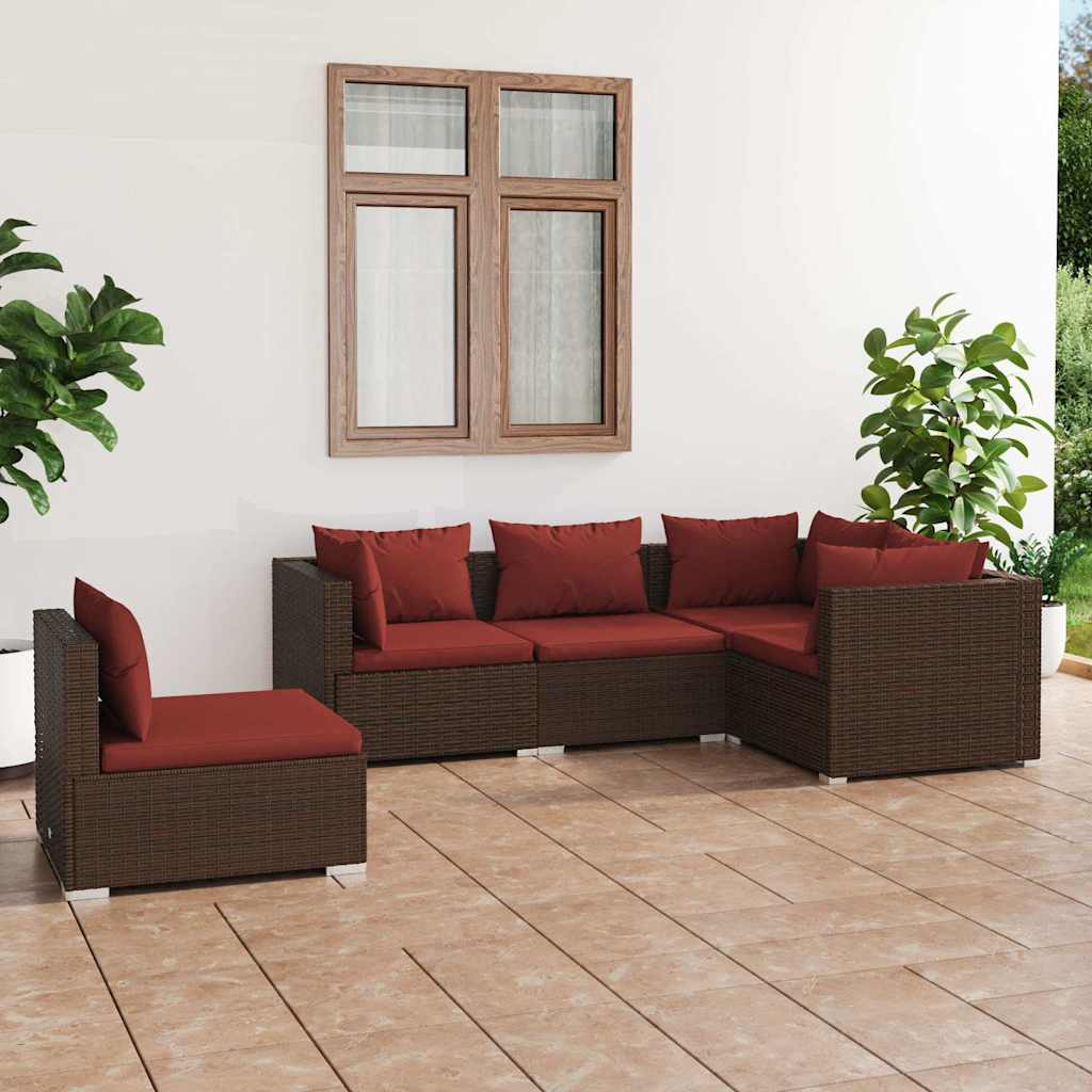 Set Divani da Giardino 5 pz con Cuscini in Polyrattan