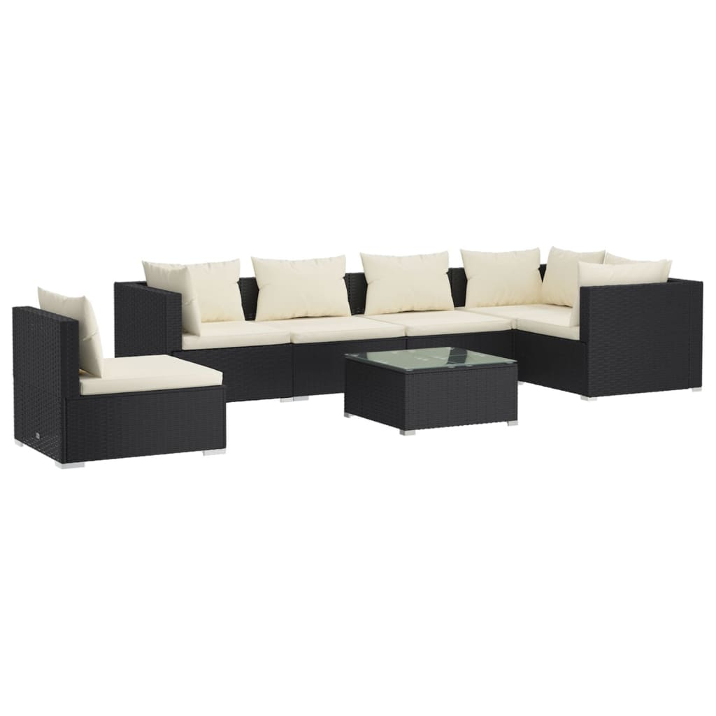 Set Salotto da Giardino 7 pz con Cuscini in Polyrattan Nero | homemem39