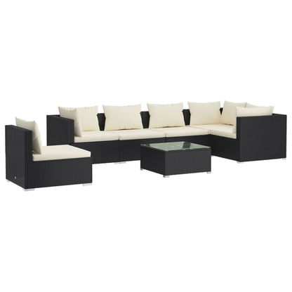 Set Salotto da Giardino 7 pz con Cuscini in Polyrattan Nero | homemem39