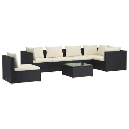 Set Salotto da Giardino 7 pz con Cuscini in Polyrattan Nero