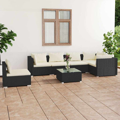 Set Salotto da Giardino 7 pz con Cuscini in Polyrattan Nero