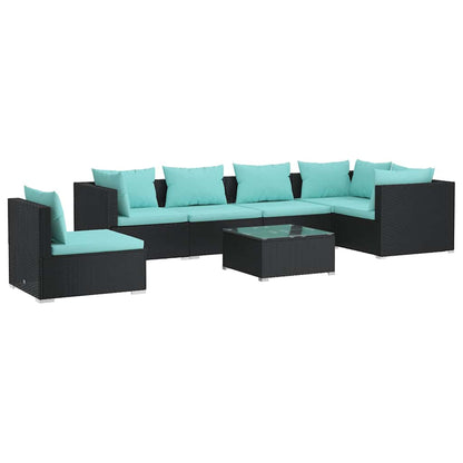 Set Divani da Giardino 7 pz con Cuscini in Polyrattan Nero