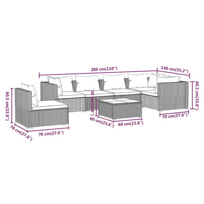 Set Divani da Giardino 7 pz con Cuscini in Polyrattan Nero | homemem39