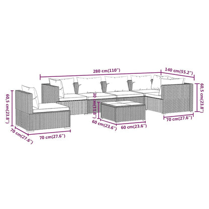 Set Divani da Giardino 7 pz con Cuscini in Polyrattan Nero