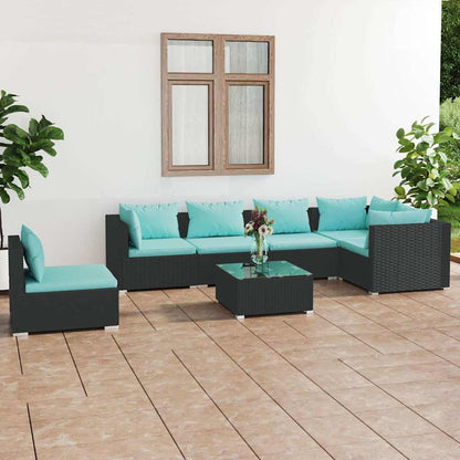 Set Divani da Giardino 7 pz con Cuscini in Polyrattan Nero