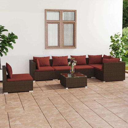 Set Divani da Giardino 7 pz con Cuscini in Polyrattan