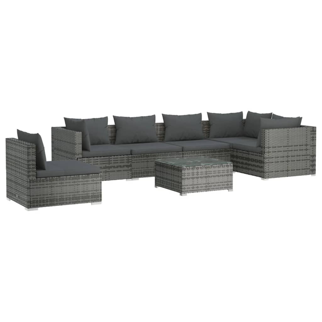 Set Divani da Giardino 7 pz con Cuscini in Polyrattan Grigio | homemem39