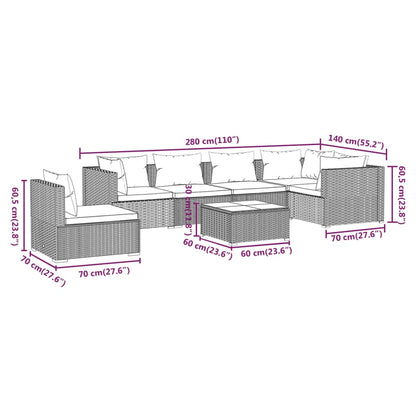 Set Divani da Giardino 7 pz con Cuscini in Polyrattan Grigio | homemem39