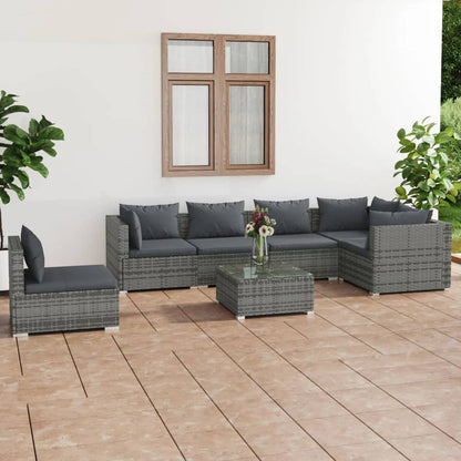 Set Divani da Giardino 7 pz con Cuscini in Polyrattan Grigio | homemem39