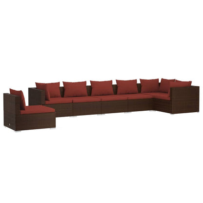 Set Divani da Giardino 7 pz con Cuscini in Polyrattan Marrone
