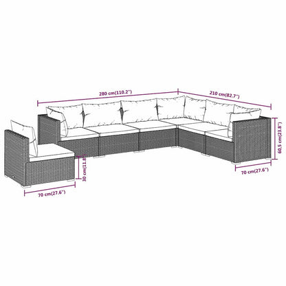 Set Divani da Giardino 7 pz con Cuscini in Polyrattan Marrone