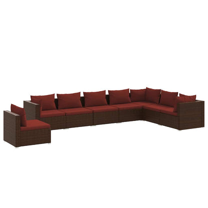 Set Divani da Giardino 8 pz con Cuscini in Polyrattan Marrone