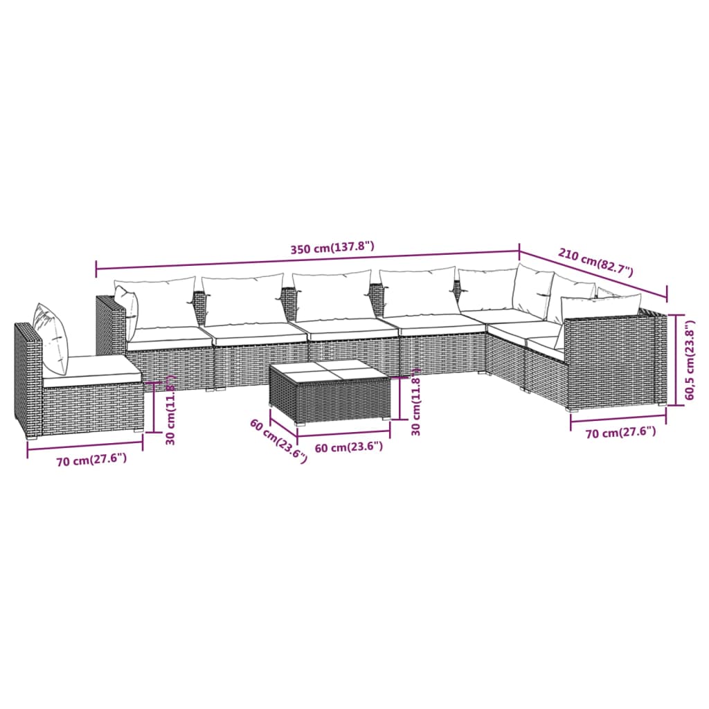 Set Divani da Giardino 9 pz con Cuscini in Polyrattan Nero | homemem39