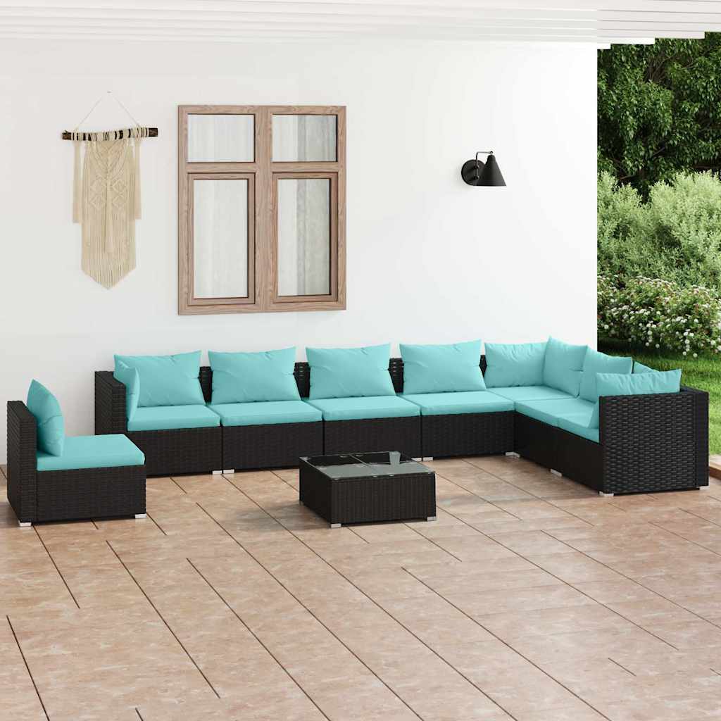 Set Divani da Giardino 9 pz con Cuscini in Polyrattan