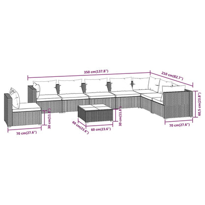 Set Divani da Giardino 9 pz con Cuscini in Polyrattan Marrone | homemem39