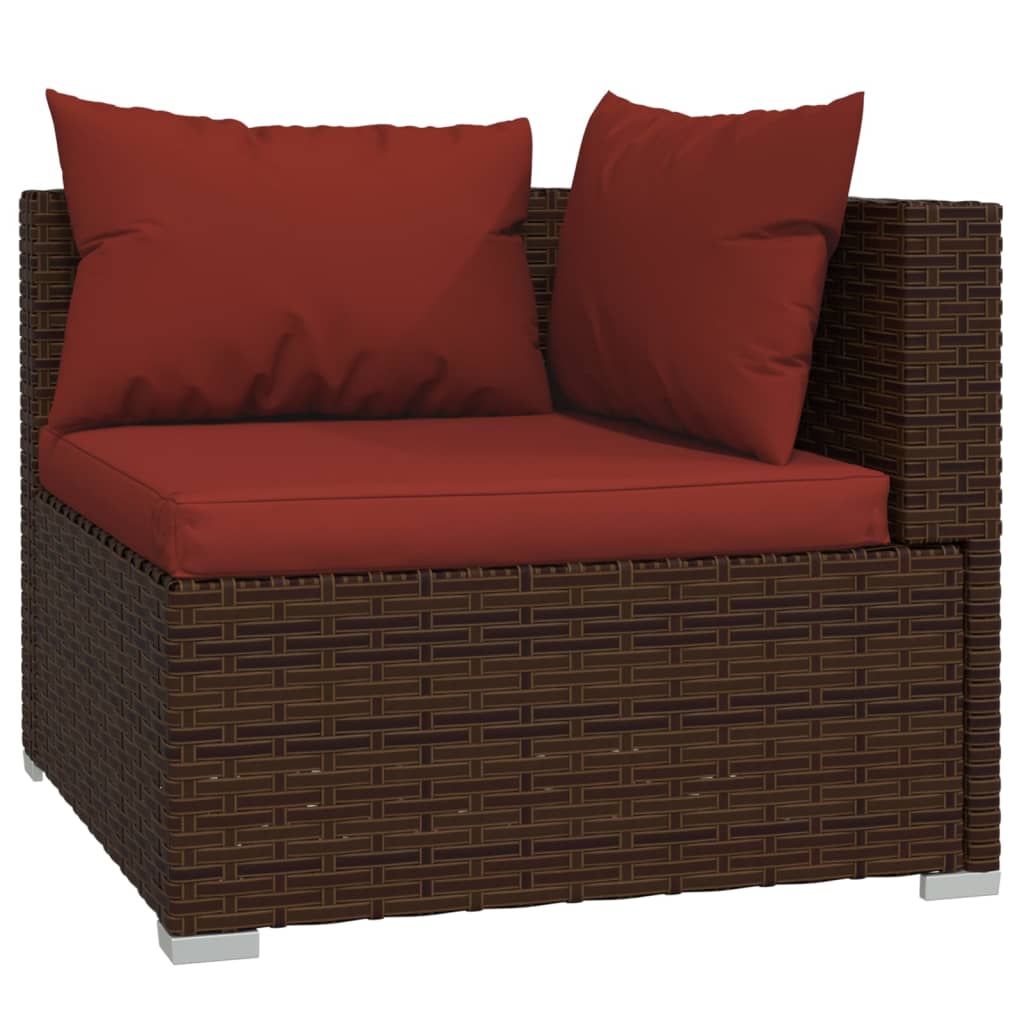 Set Divani da Giardino 11 pz con Cuscini in Polyrattan Marrone | homemem39