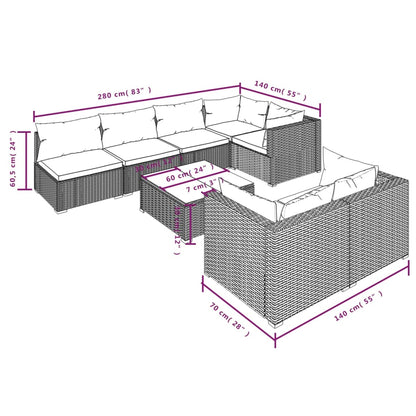 Set Divani da Giardino 8 pz con Cuscini in Polyrattan Marrone | homemem39