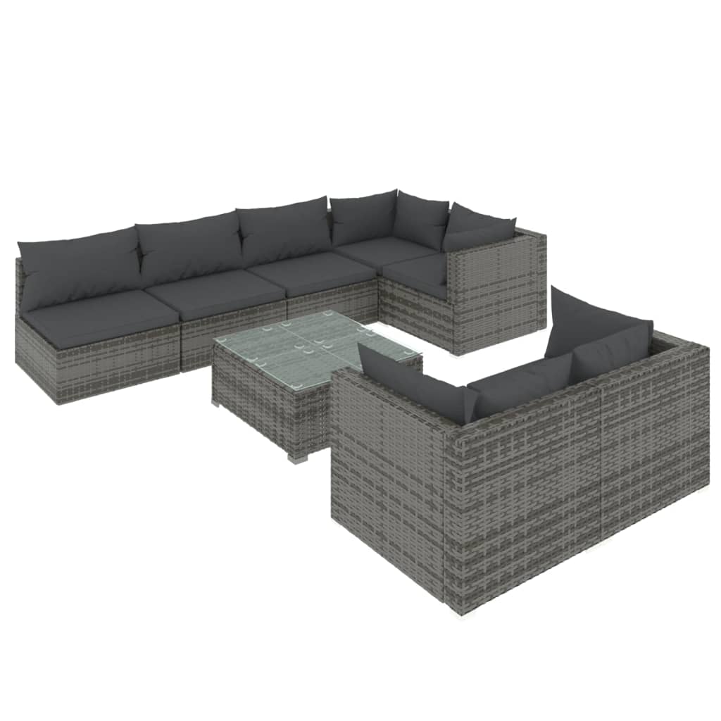 Set Divani da Giardino 8 pz con Cuscini in Polyrattan Grigio | homemem39