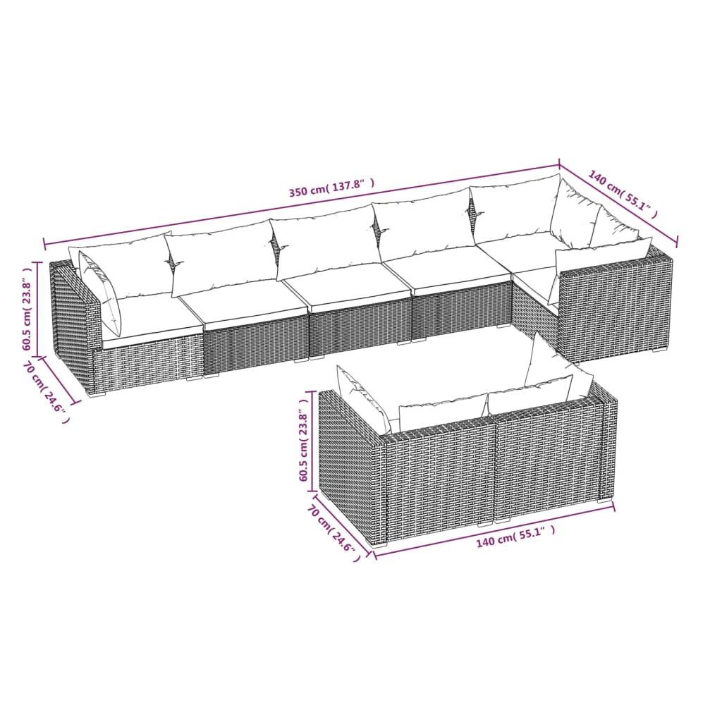 Set Divani da Giardino 8 pz con Cuscini in Polyrattan Grigio | homemem39