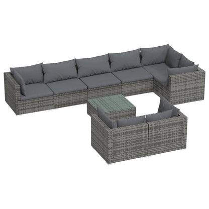 Set Divani da Giardino 9 pz con Cuscini in Polyrattan Grigio | homemem39