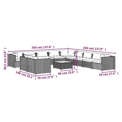 Set Divani da Giardino 12 pz con Cuscini in Polyrattan Nero | homemem39