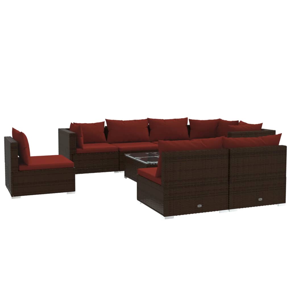 Set Divani da Giardino 9 pz con Cuscini in Polyrattan Marrone | homemem39