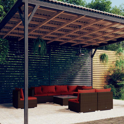 Set Divani da Giardino 9 pz con Cuscini in Polyrattan Marrone | homemem39