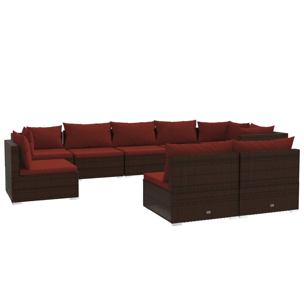 Set Divani da Giardino 9 pz con Cuscini in Polyrattan Marrone | homemem39