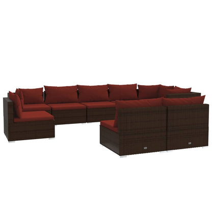 Set Divani da Giardino 9 pz con Cuscini in Polyrattan Marrone | homemem39