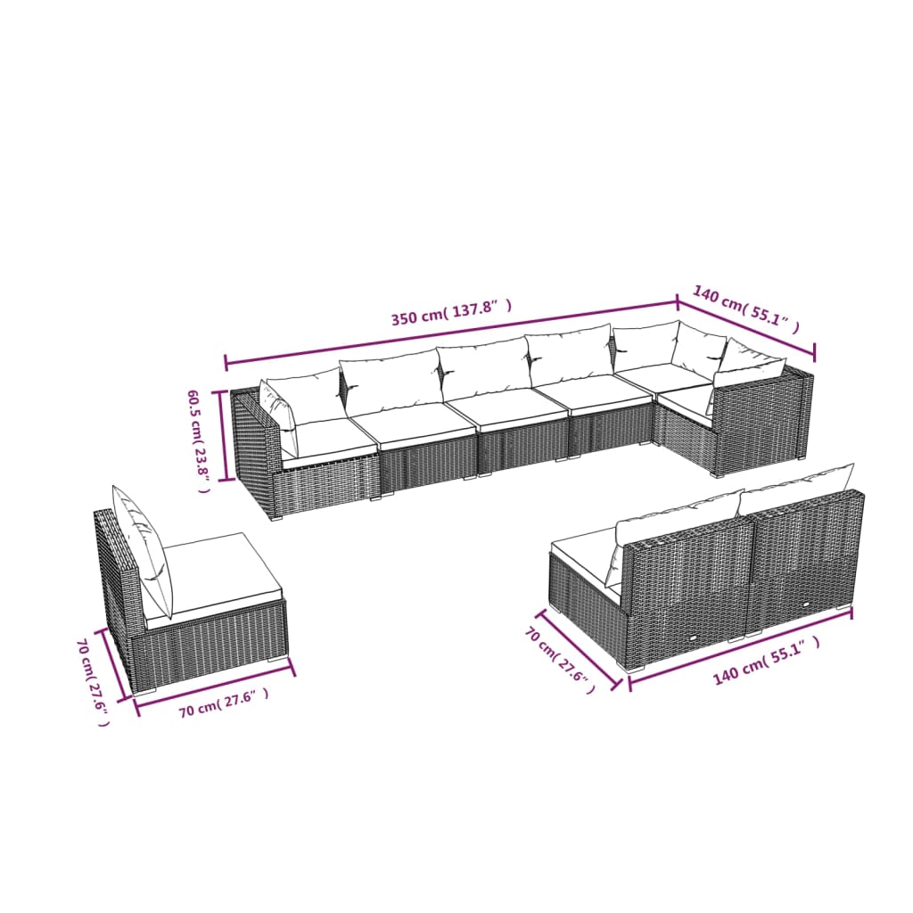Set Divani da Giardino 9 pz con Cuscini in Polyrattan Marrone | homemem39