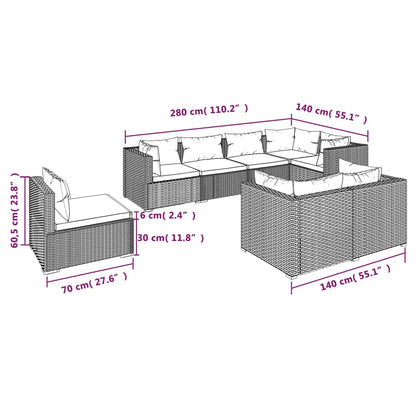 Set Divani da Giardino 8 pz con Cuscini in Polyrattan Nero | homemem39