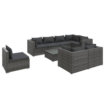 Set Divani da Giardino 9 pz con Cuscini in Polyrattan Grigio | homemem39