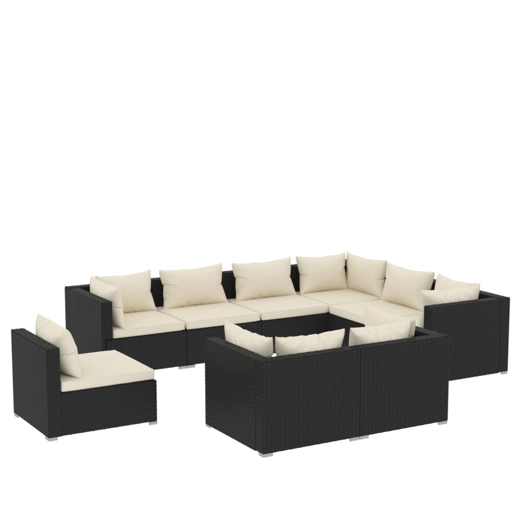 9 pc Garden Lounge Set with Black Polyrattan Cushions