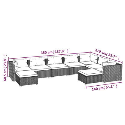 Set Divani da Giardino con Cuscini 9 pz in Polyrattan Nero