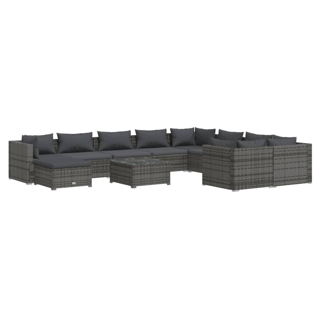 Set Divani da Giardino 11 pz con Cuscini in Polyrattan Grigio | homemem39